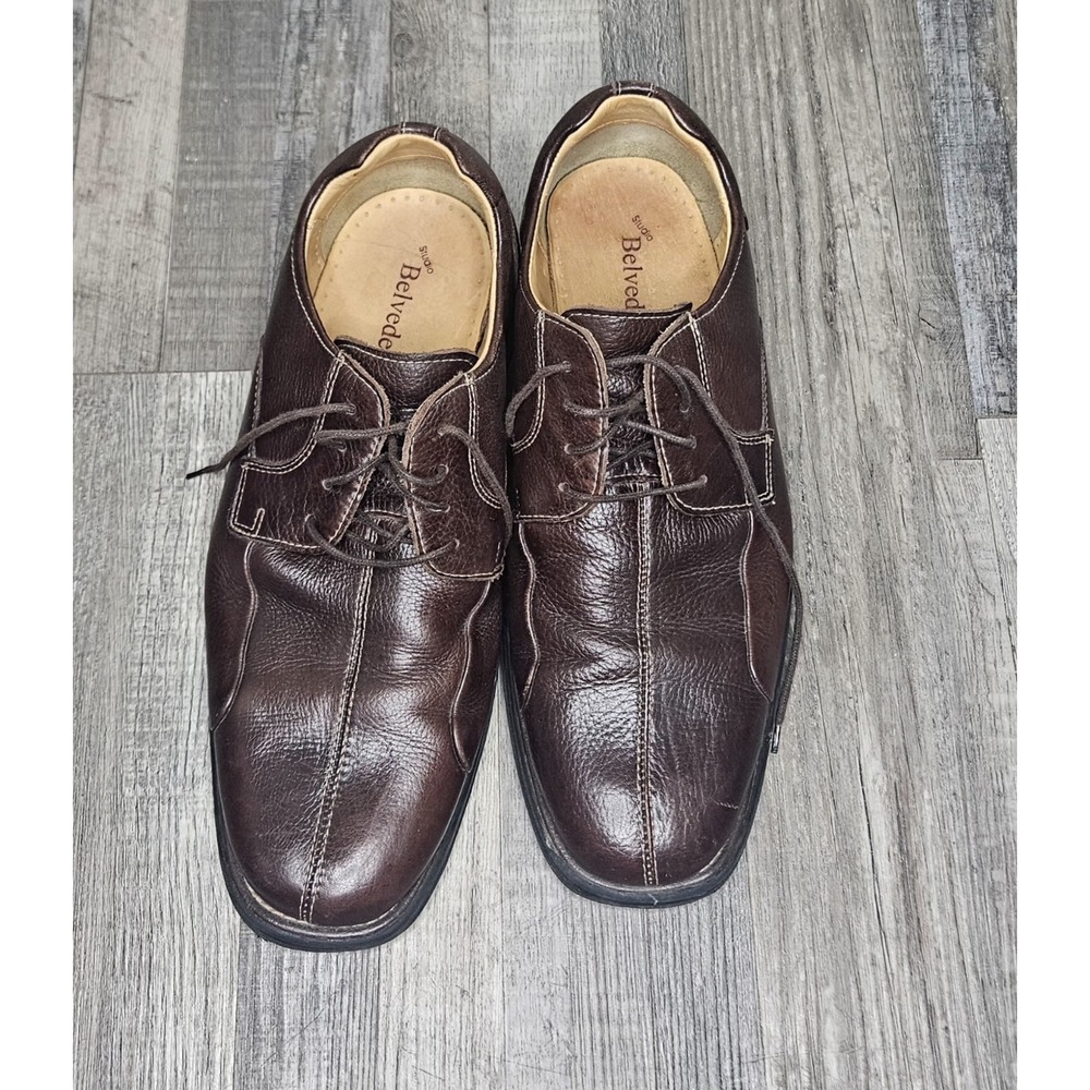💚💙Belvedere Studio Bay Bridge Men's Brown Pebbled Leather Dress Shoes Sz 11D